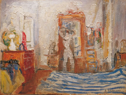 Interno, sd 1947, olio su compensato, Bologna, collezione privata